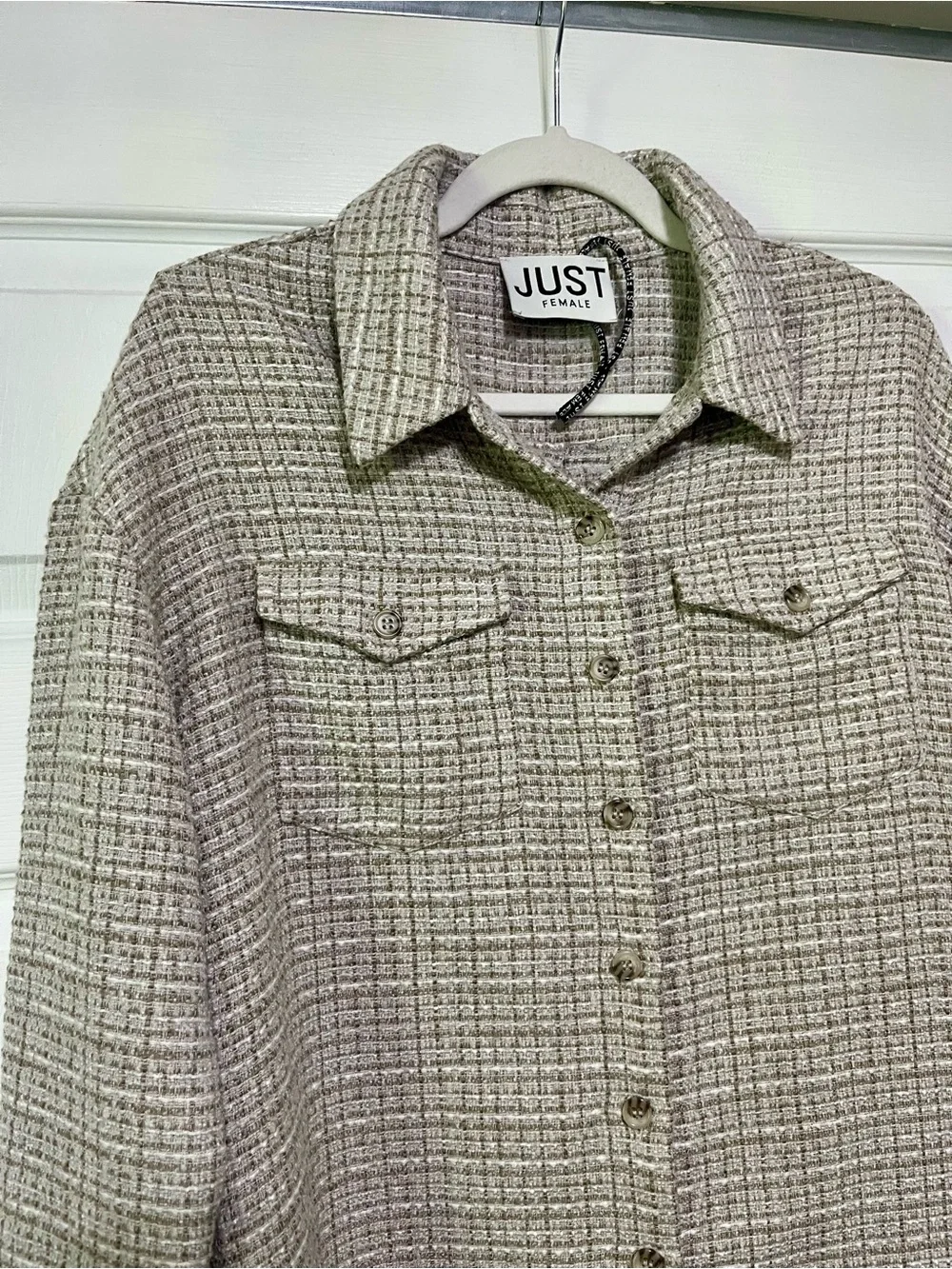 Anthropologie Just Female Neutral Beige Textured Utility Shacket Size 34 Medium
